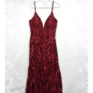 Colette Mon Cheri Dress Gown Size 18 Sleeveless Sequin Long Burgundy Red Formal